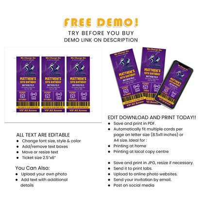 Melbourne Storm Personalized Birthday Ticket Invitations Digital Download