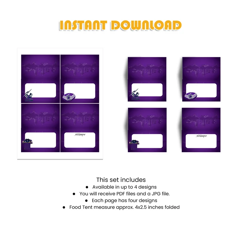 Melbourne Storm Food Cards Printable Digital Download