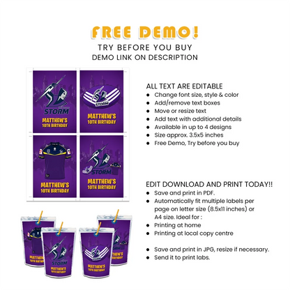 Melbourne Storm Juice Pouch Label Printable Digital Download