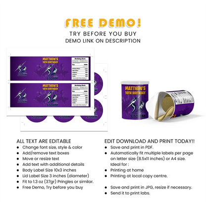 Melbourne Storm Small Pringles Label Printable Digital Download
