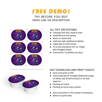 Melbourne Storm Mini Pringles Label Printable Digital Download