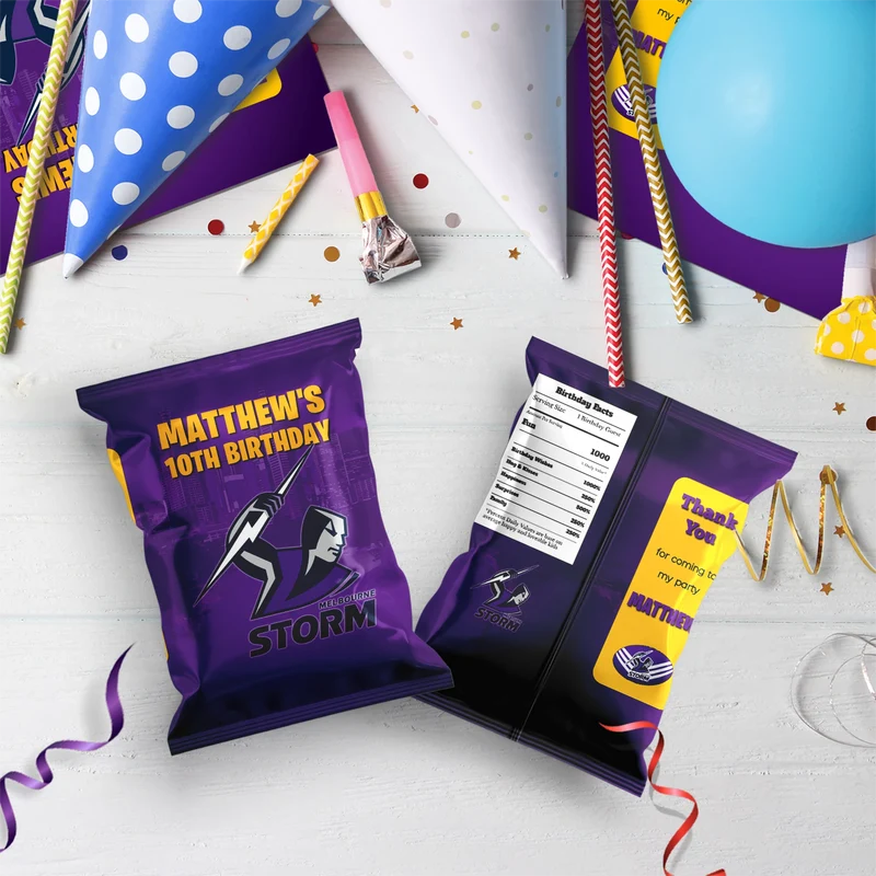 NRL Storm Birthday Decorations, NRL Rugby Party Supplies, Melbourne Storm Themed, Rugby Storm Digital Template, Editable Melbourne Storm Image SVG PNG