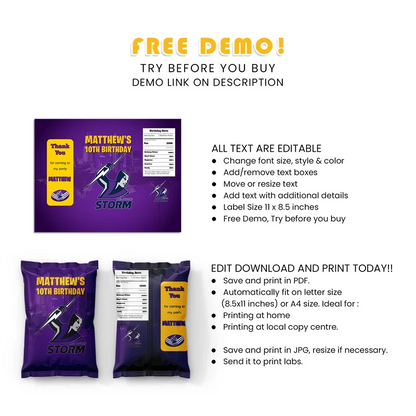 Melbourne Storm Chips Bag Label Printable Digital Download