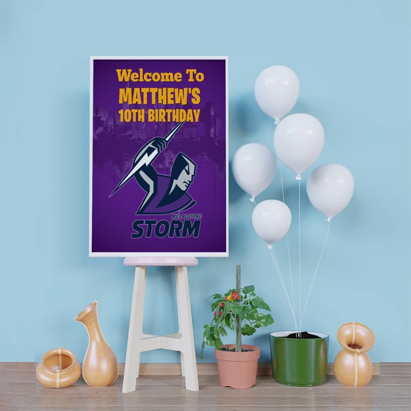 NRL Storm Birthday Decorations, NRL Rugby Party Supplies, Melbourne Storm Themed, Rugby Storm Digital Template, Editable Melbourne Storm Image SVG PNG