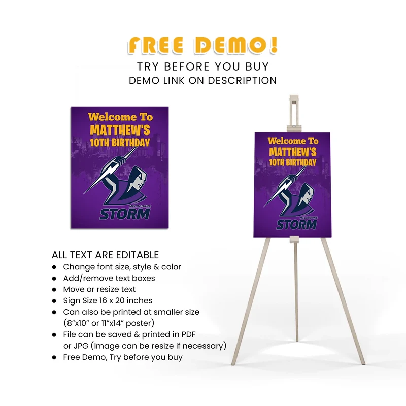 Melbourne Storm Welcome Sign Printable Digital Download