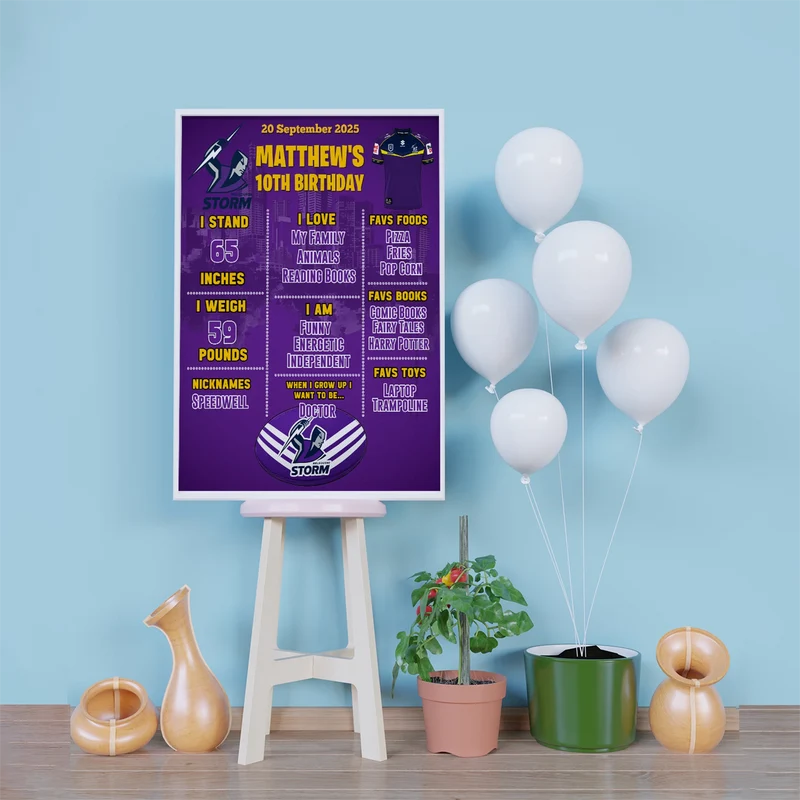 NRL Storm Birthday Decorations, NRL Rugby Party Supplies, Melbourne Storm Themed, Rugby Storm Digital Template, Editable Melbourne Storm Image SVG PNG