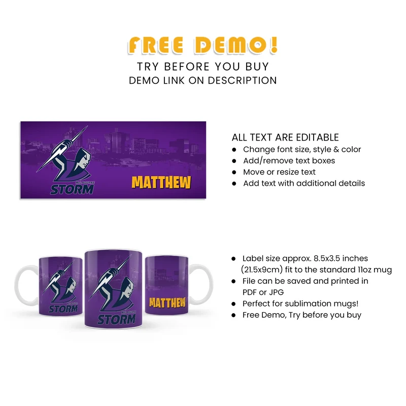 Melbourne Storm Sublimation Mug Digital Download