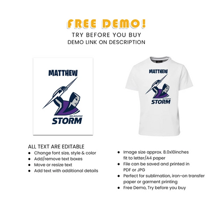 Melbourne Storm Sublimation T-Shirt Digital Download
