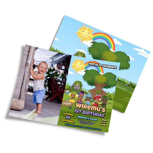 Takaro Tribe photo card invitations with custom picture and text