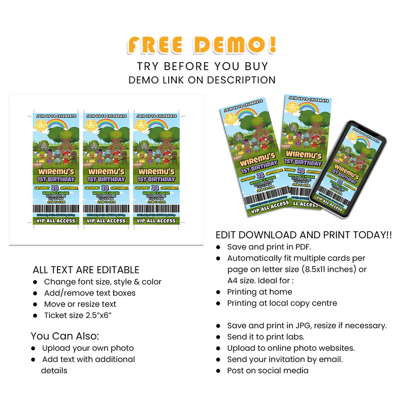 Takaro Tribe Birthday Ticket Invitations Kids Party Printables