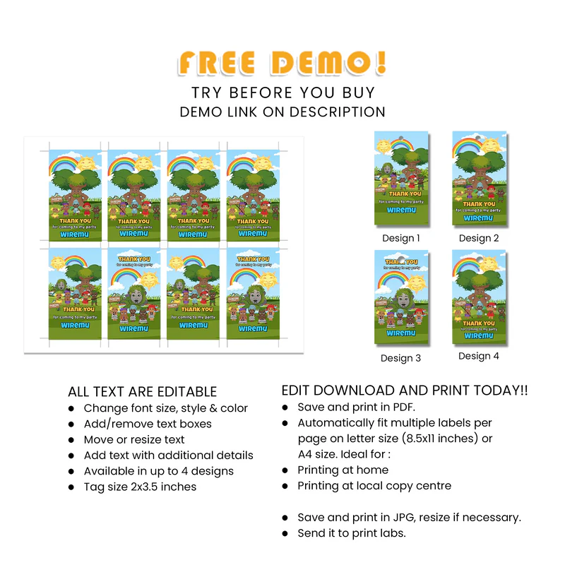 Takaro Tribe Favor Tags Custom Kids Birthday Party Labels