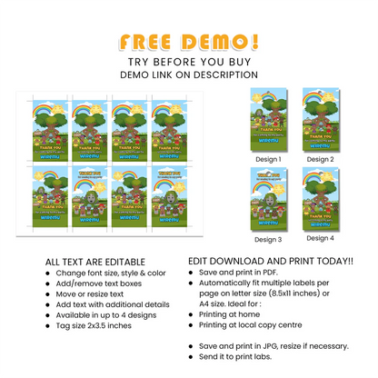 Takaro Tribe Favor Tags Custom Kids Birthday Party Labels