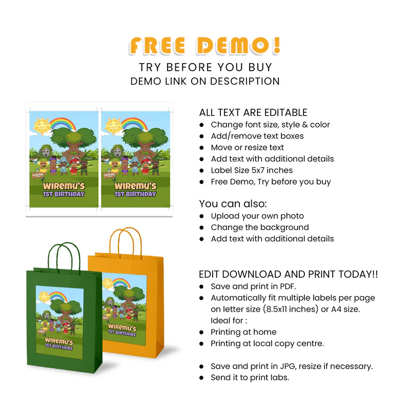 Takaro Tribe Goodie Bag Label Custom Kids Birthday Party Favor