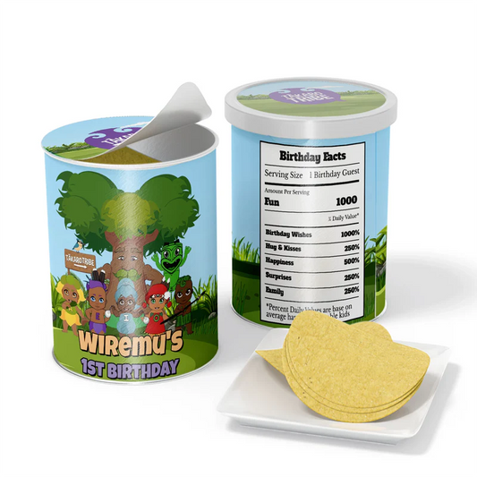 Takaro Tribe small pringles label with playful wrap design flat lay