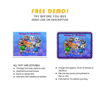 Custom Talking Tom Icing Sheet Cake Topper Images