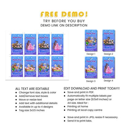 Custom Talking Tom Party Favor Tags Digital Download