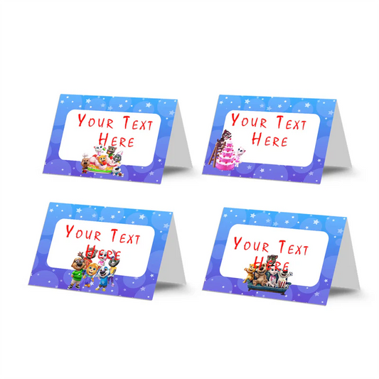 Talking Tom food cards with character accents and empty space for custom menu item labels.