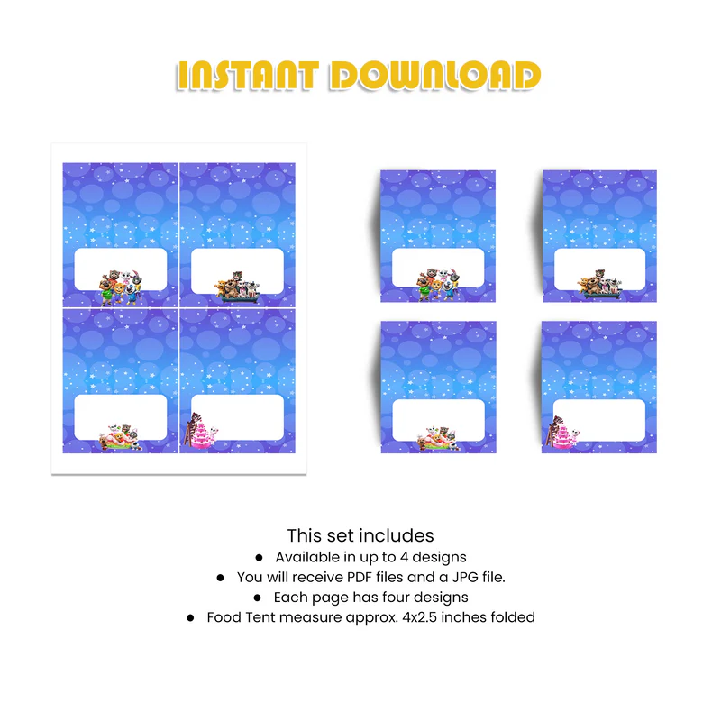 Best Talking Tom Food Cards & Buffet Labels