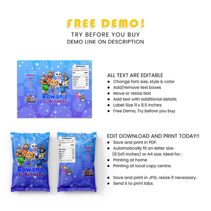 Custom Talking Tom Chips Bag Label Wrapper