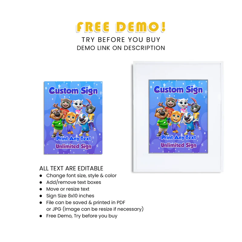 Buy Talking Tom Custom Sign for Birthday Parties