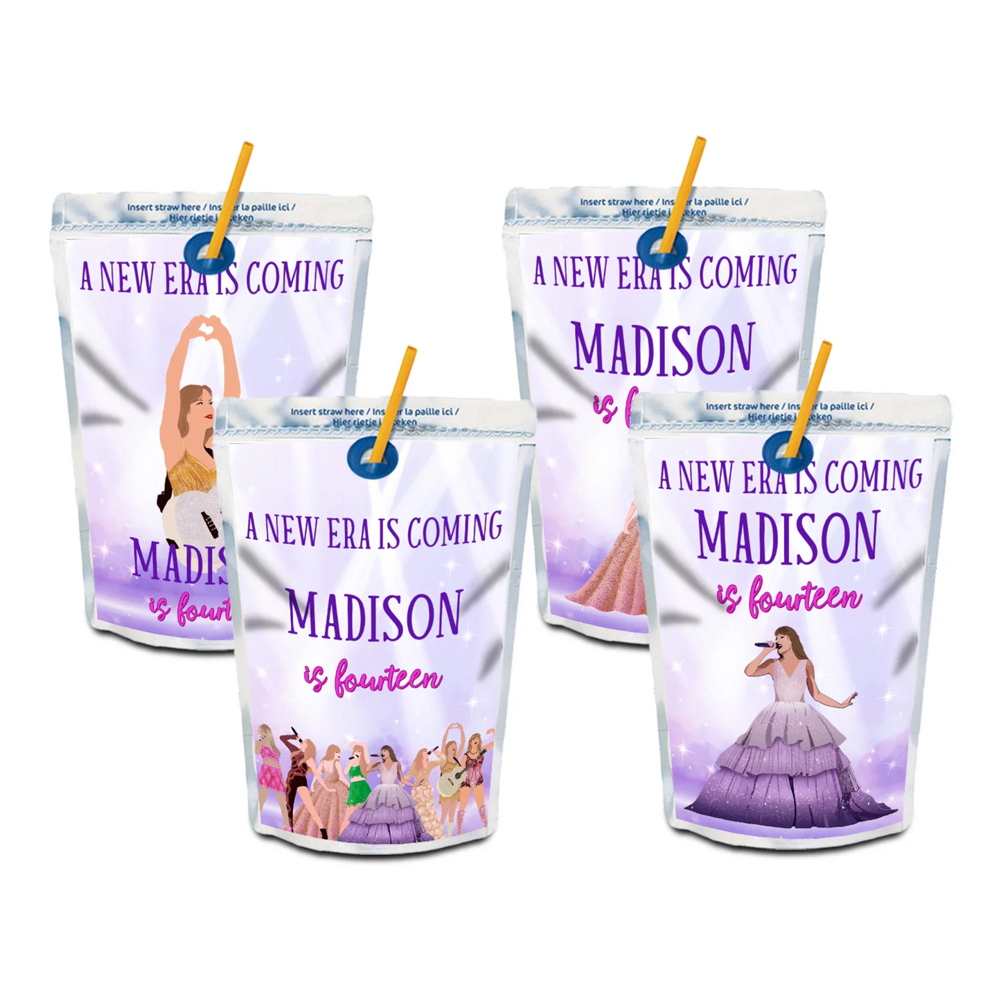 Taylor Swift Juice Pouch Label for personalized drink packaging