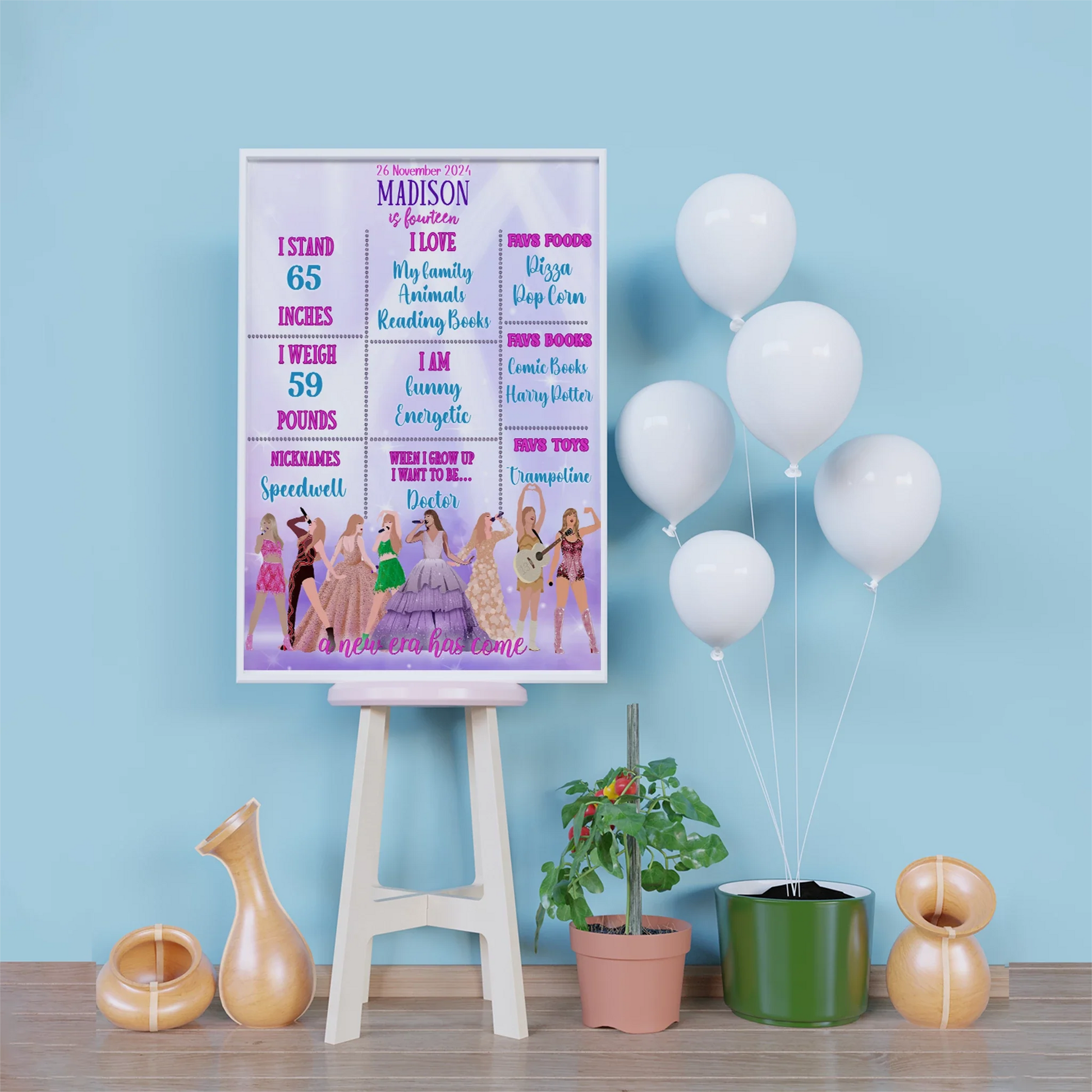 Taylor Swift Birthday Decorations, Eras Tour Party Supplies, Birthday Era Themed, Swifties Digital Template, Editable Taylor Swift Image SVG PNG