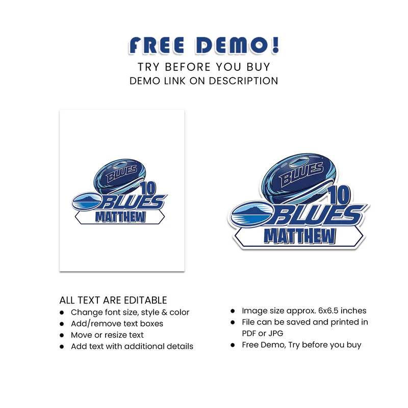 Buy The Blues Rugby Personalized Cake Toppers Digital Download
