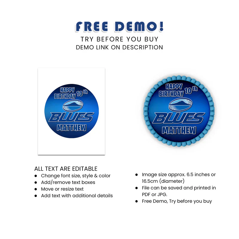 The Blues Rugby Personalized Icing Sheet Cake Images Digital Download