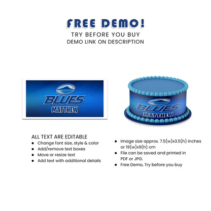 Best The Blues Rugby Personalized Cake Strips Image Digital Download