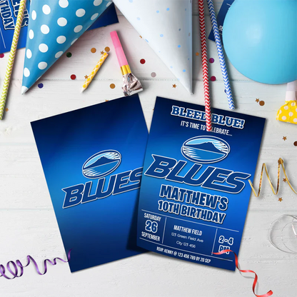 The Blues Birthday Decorations, Auckland Rugby Party Supplies, Rugby Themed, All Blacks Digital Template, Editable The Blues Rugby Image SVG PNG