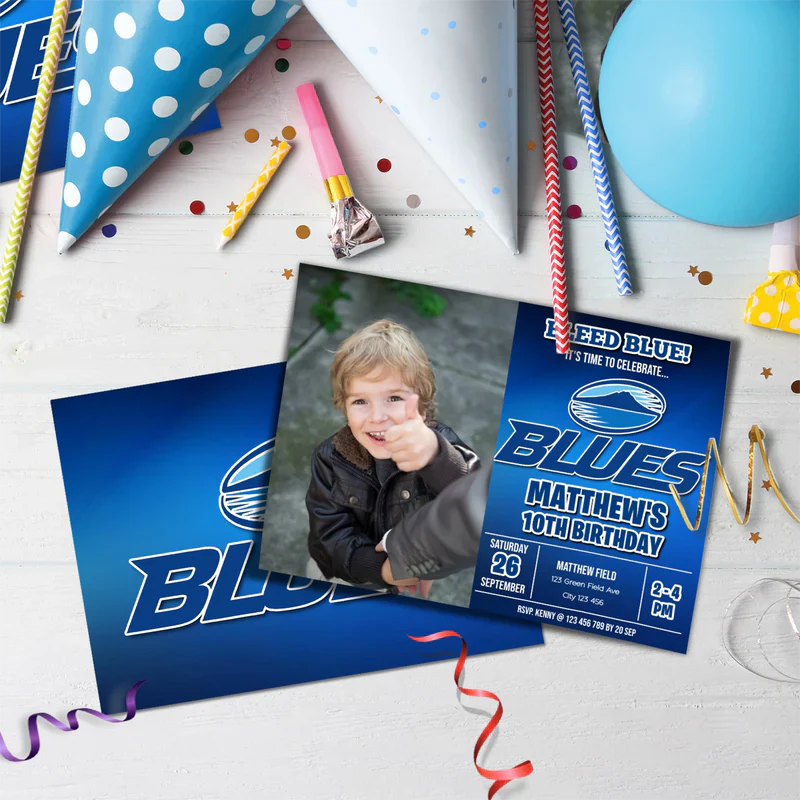 The Blues Birthday Decorations, Auckland Rugby Party Supplies, Rugby Themed, All Blacks Digital Template, Editable The Blues Rugby Image SVG PNG