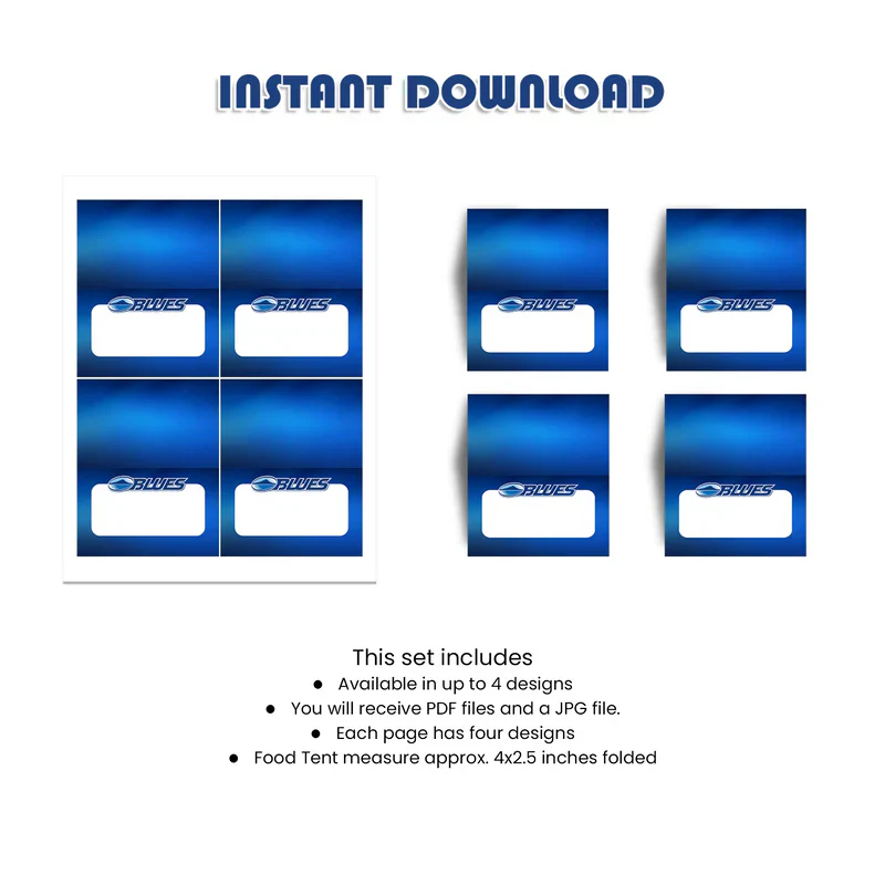 The Blues Rugby Food Cards Digital Download Template