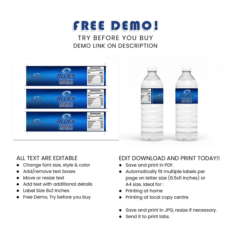 Buy The Blues Rugby Water Bottle Label Digital Download