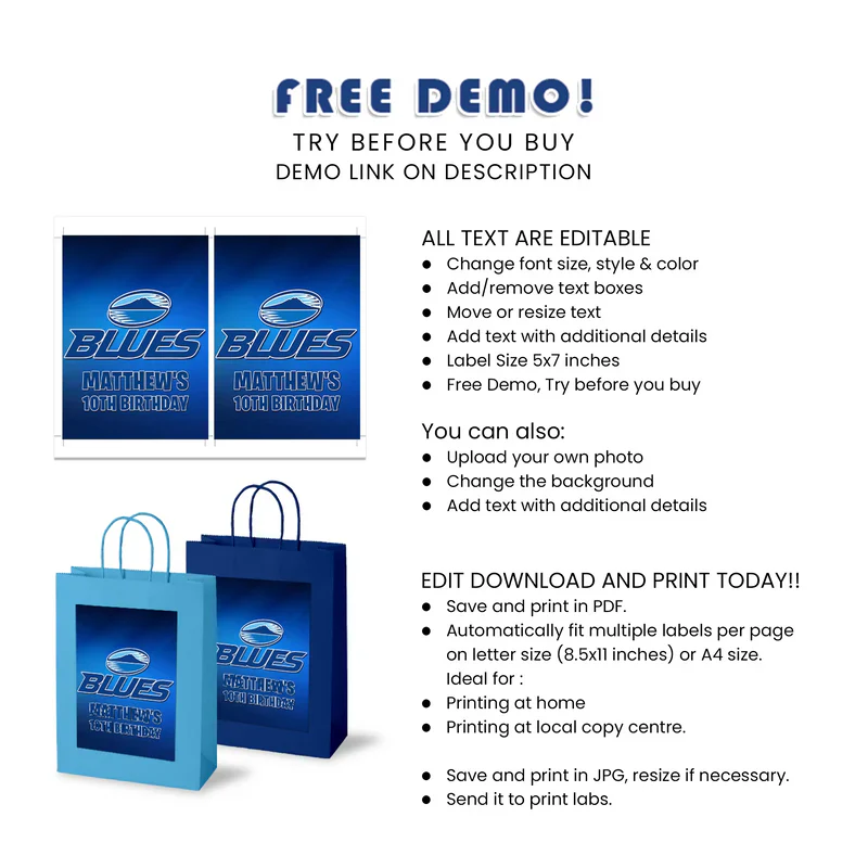 The Blues Rugby Goodie Bag Label Digital Download