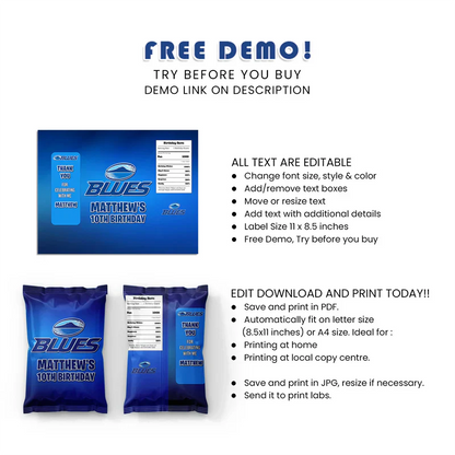 Buy The Blues Rugby Chips Bag Label Digital Download