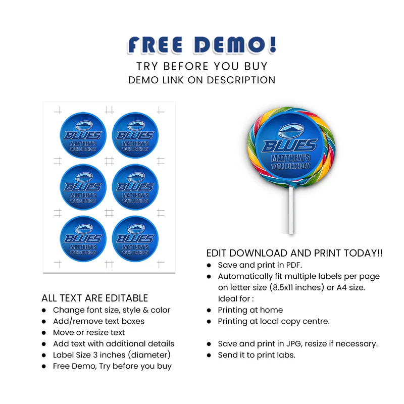 Custom The Blues Rugby Lollipop Label Digital Download