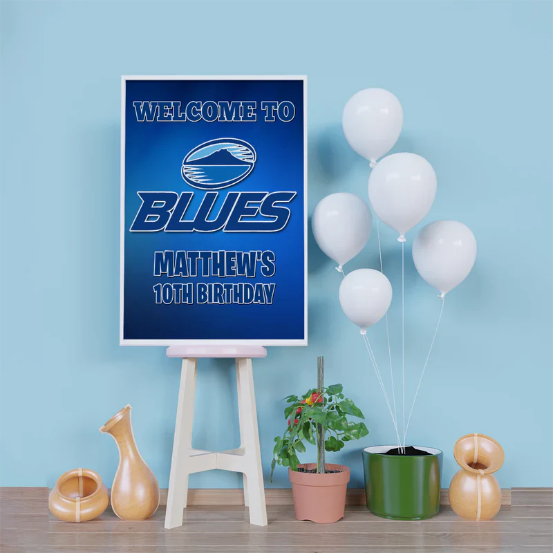 The Blues Birthday Decorations, Auckland Rugby Party Supplies, Rugby Themed, All Blacks Digital Template, Editable The Blues Rugby Image SVG PNG