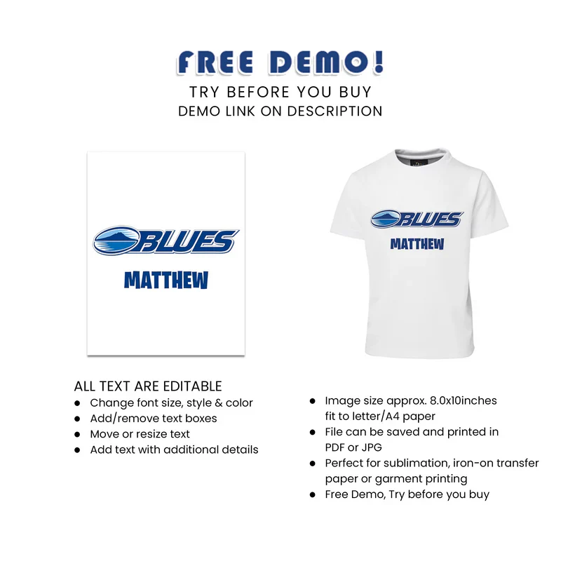 Buy The Blues Rugby Sublimation T-Shirt Digital Download Design