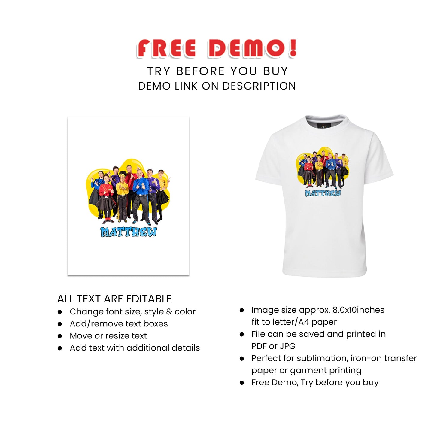 Personalized Sublimation T-Shirts Featuring The Wiggles