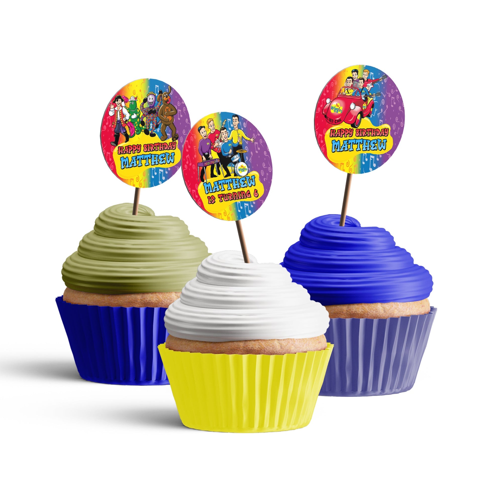 The Wiggles Personalized Cupcakes Toppers - Personalized cupcake toppers with The Wiggles characters