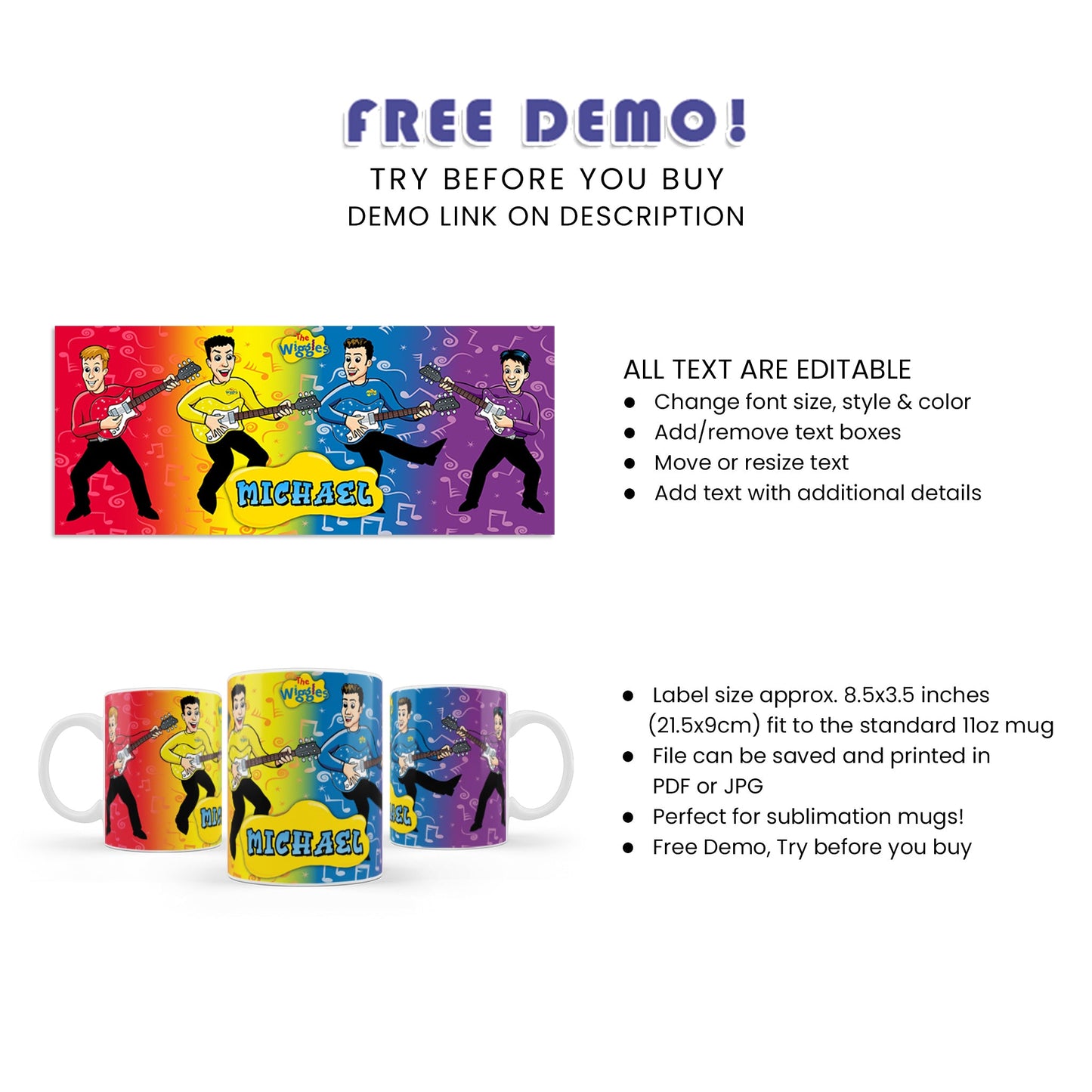 The Wiggles Sublimation Mug - Custom Sublimation Mugs for Kids’ Birthday Party Favors