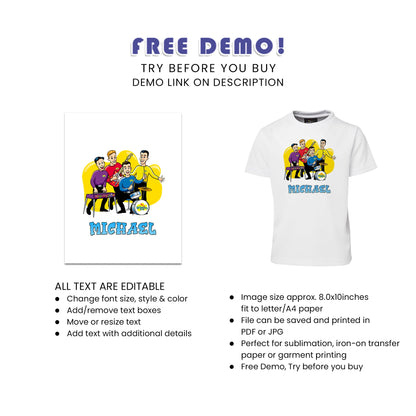 The Wiggles Sublimation T-Shirt - Custom Sublimation T-Shirts for Kids’ Birthday Parties