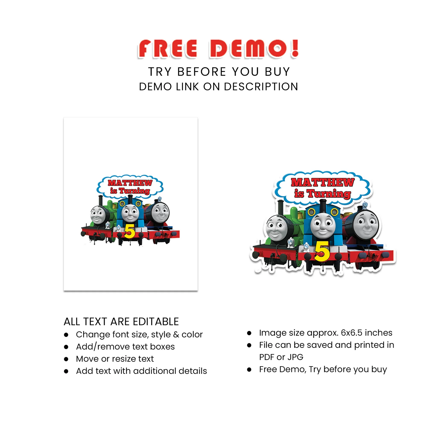 Thomas & Friends Personalized Cake Toppers - Customizable Cake Decorations for Birthdays & Special Occasions