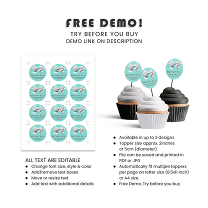 Tiffany & CO Inspired Personalized Cupcakes Toppers Custom DIY Decor