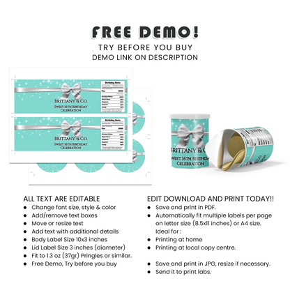 Tiffany & CO Inspired Personalized Small Pringles Label Custom DIY