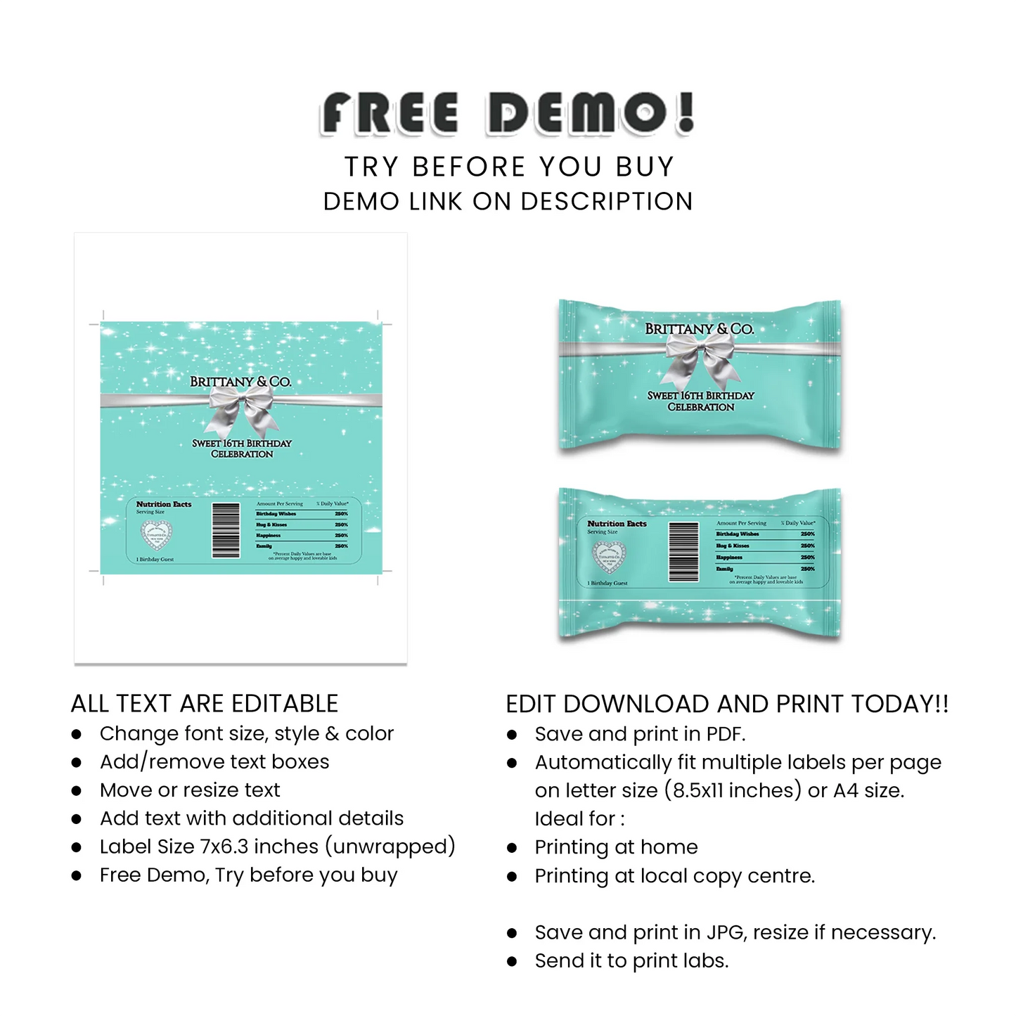 Tiffany & CO Inspired Personalized Skittles Label Custom Party Decor