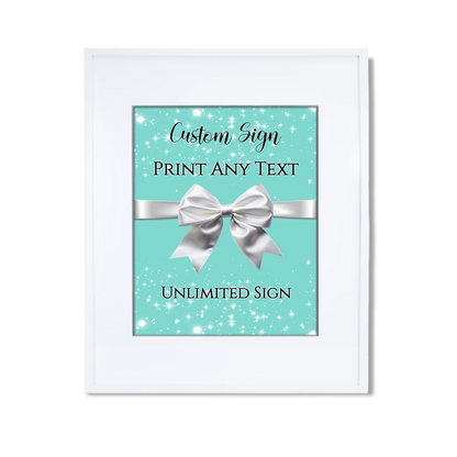 Tiffany & CO custom sign with luxury teal blue background and elegant white script for party decor