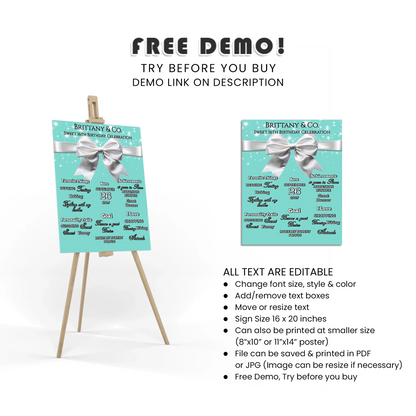 Tiffany & CO Inspired Personalized Milestone Poster Custom Digital