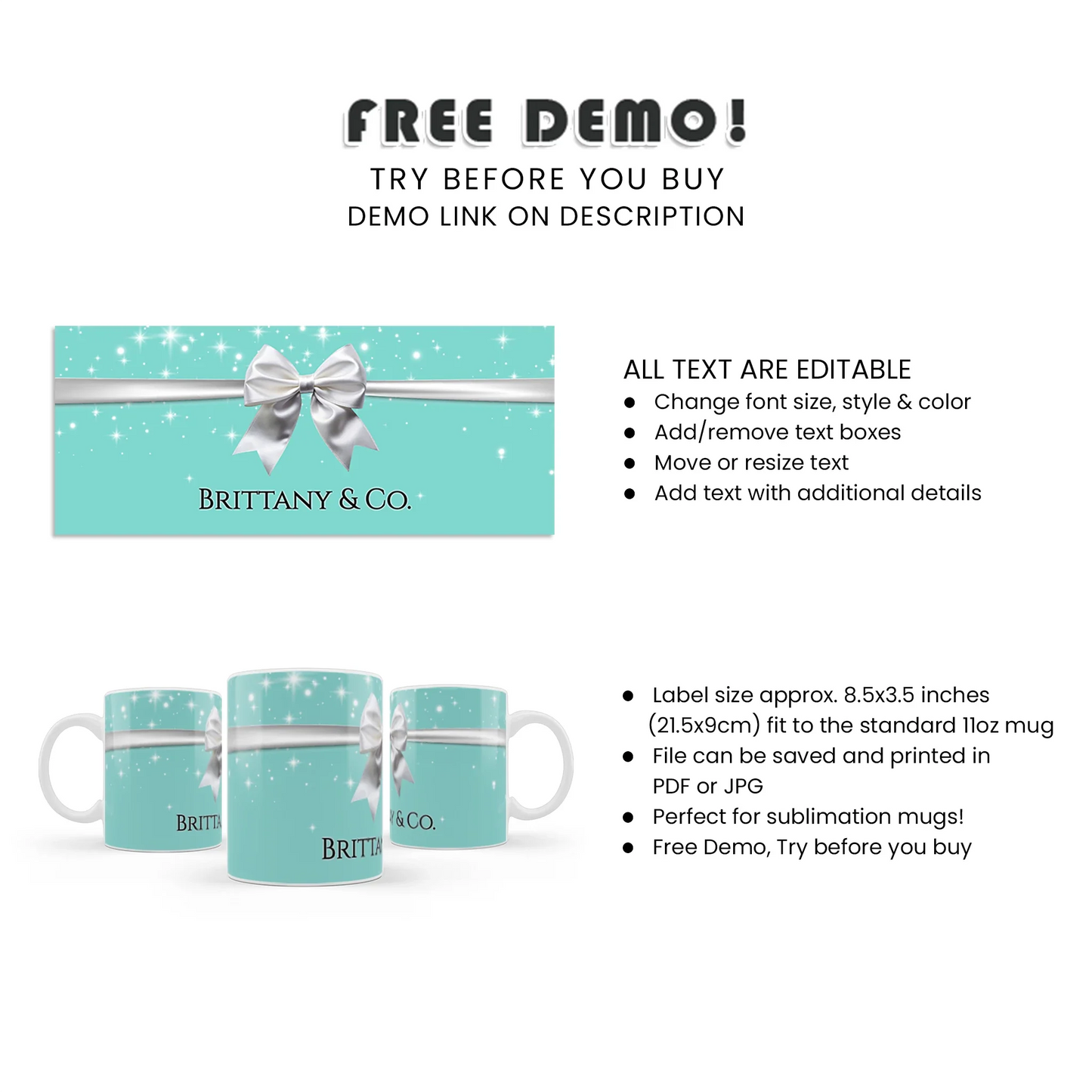 Tiffany & CO Inspired Personalized Sublimation Mug Custom Luxury Gift