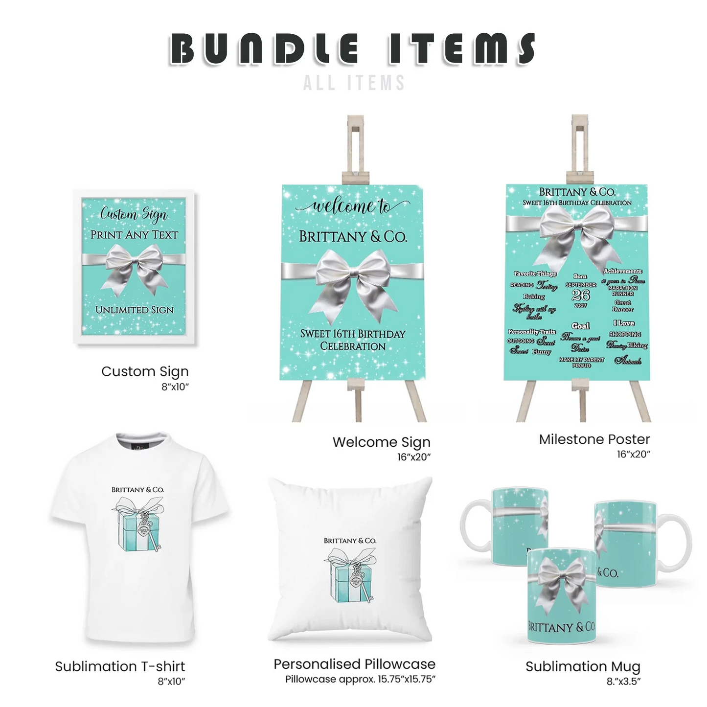 Tiffany & CO Inspired Birthday Digital Party Pack Bundle Custom DIY